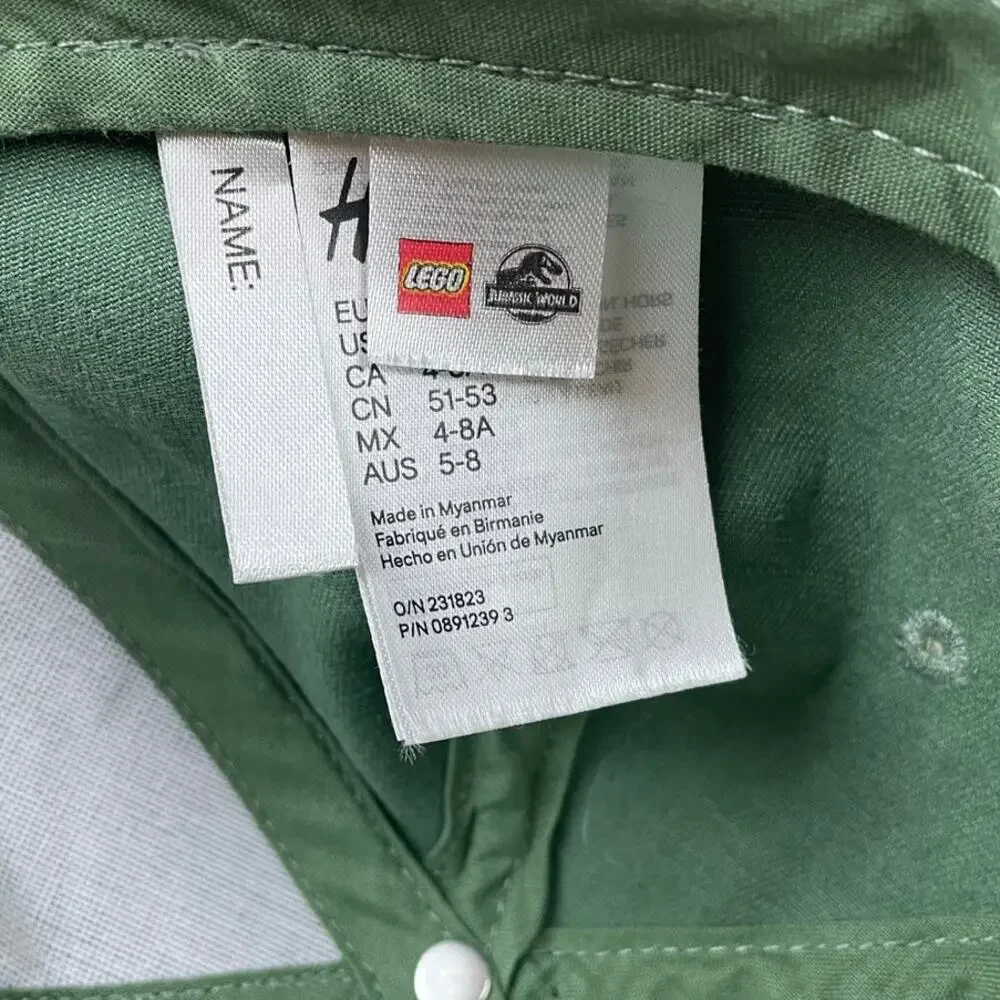H&M LEGO Jurassic World Kids Snapback Hat Green Embroidered Logo Cap Size 5-7